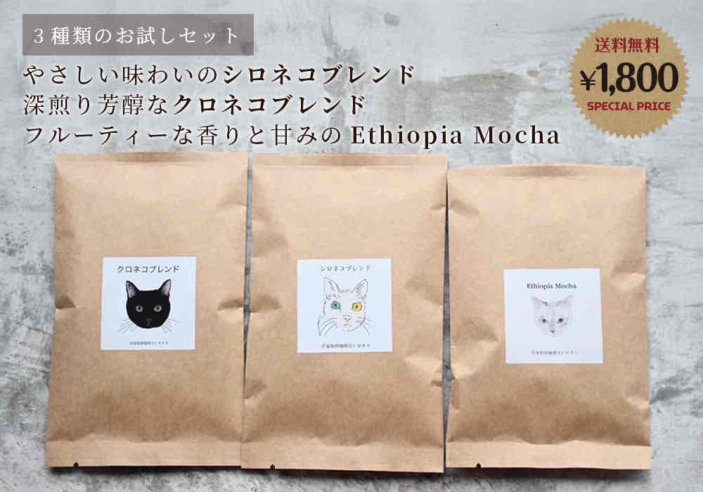 コーヒー豆 お試しセット シロネコブレンド クロネコブレンド エチオピア