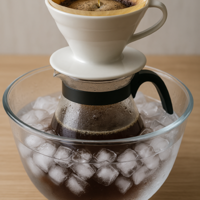 ペーパードリップ アイスコーヒー 抽出中 氷水急冷