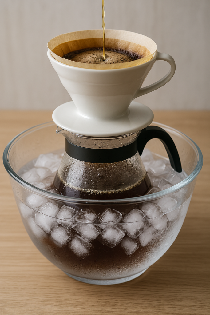 ペーパードリップ アイスコーヒー 抽出中 氷水急冷